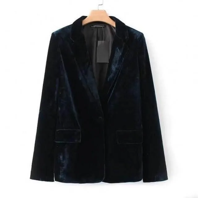 1-Button Velvet Blazer Women - Casual - Plain-Solid