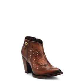 3F58RS - Cuadra chestnut brown fashion cowboy leather ankle boots for women