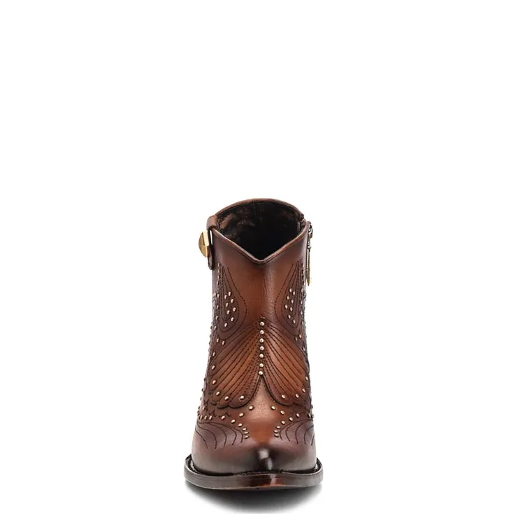 3F58RS - Cuadra chestnut brown fashion cowboy leather ankle boots for women