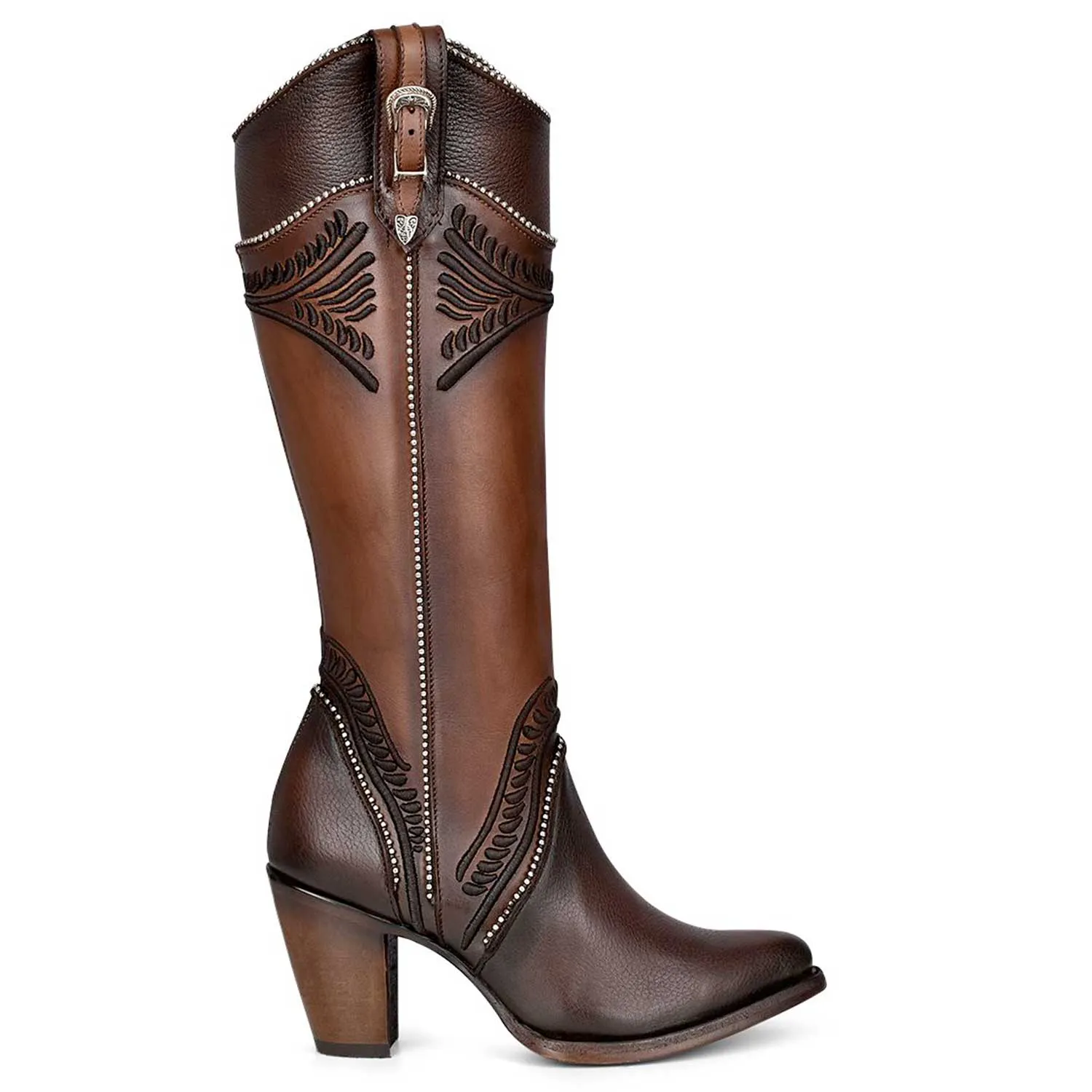 3F82RS - Cuadra brown western cowgirl cowhide leather knee high boots for women