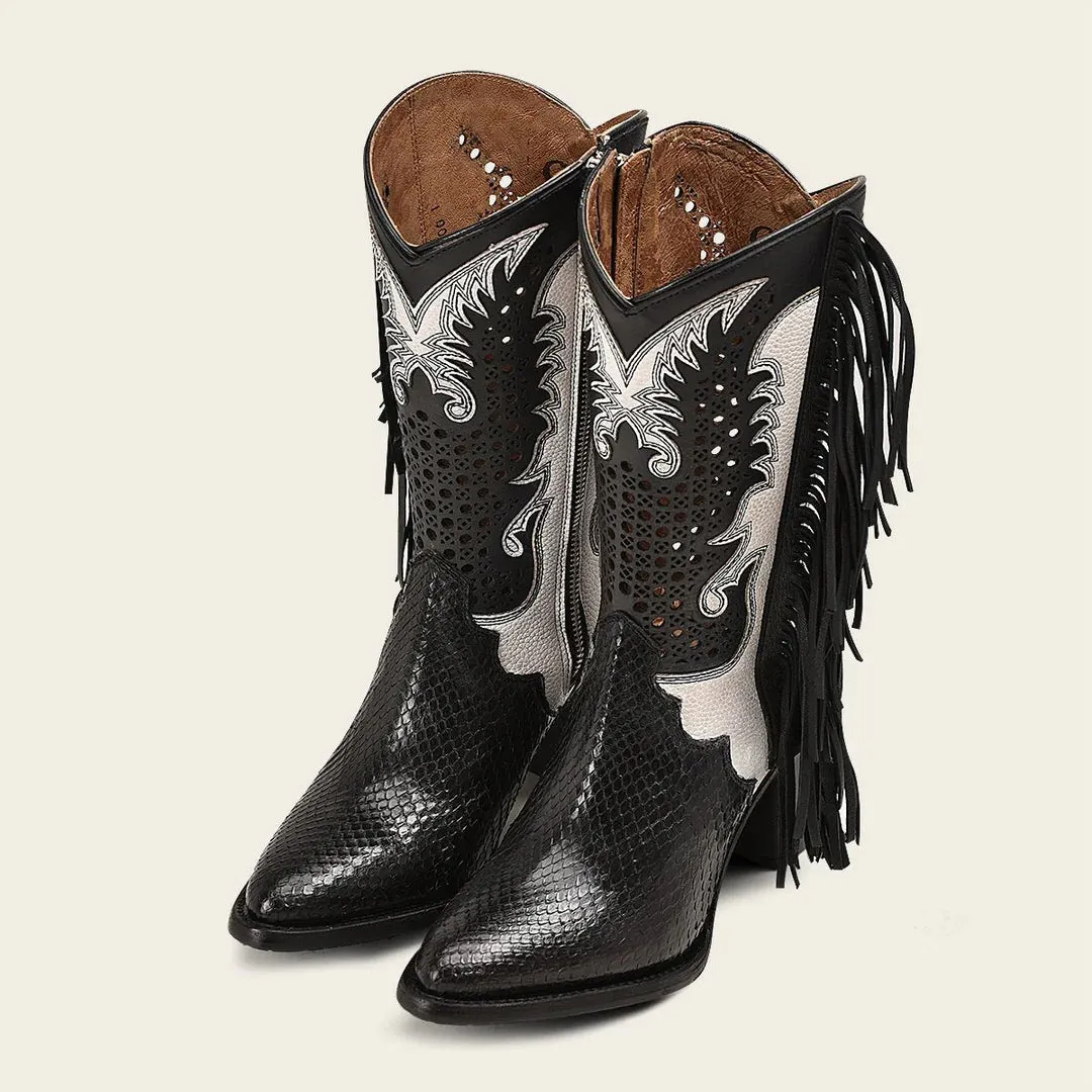 4Q09PH - Cuadra black western fashion python skin boots for women