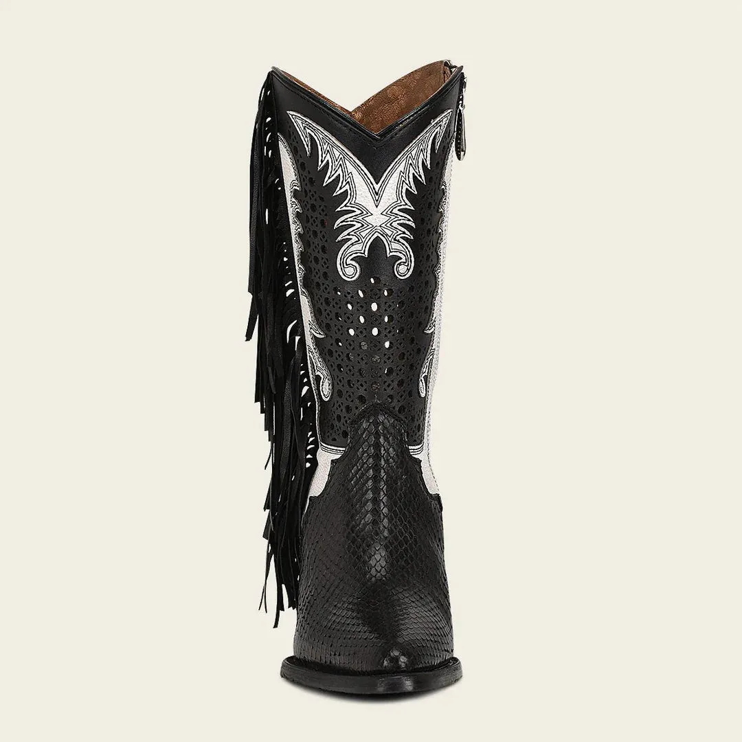 4Q09PH - Cuadra black western fashion python skin boots for women