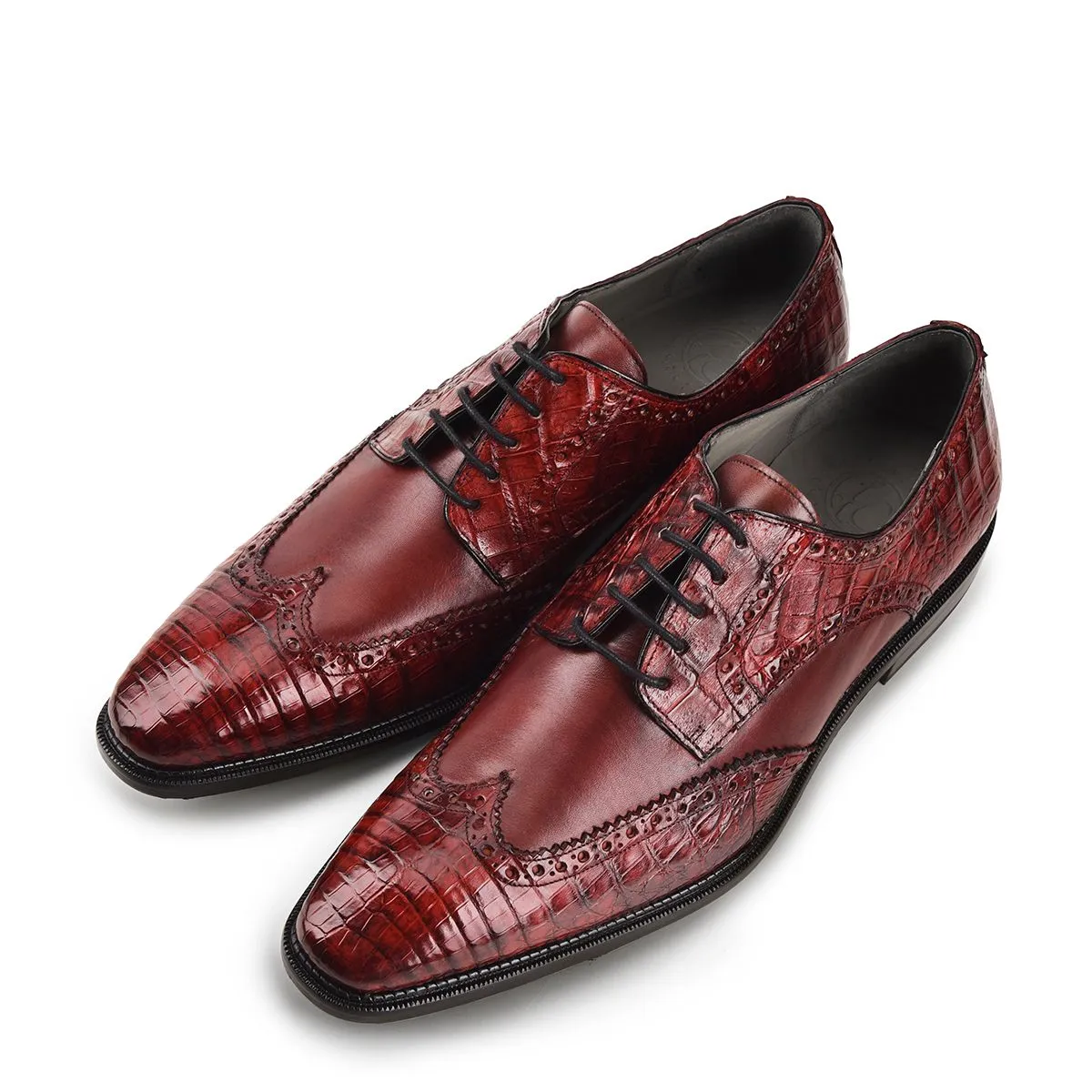 6B1FWBV-Cuadra came dress caiman leather wingtip derby shoes for men