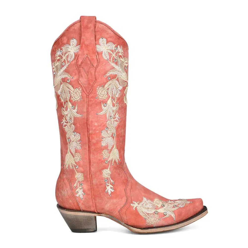 A4238 - Corral coral western cowgirl leather boots for women