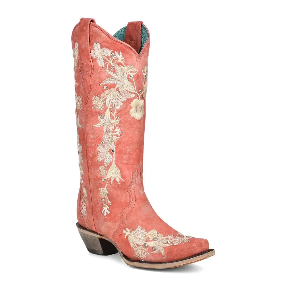 A4238 - Corral coral western cowgirl leather boots for women