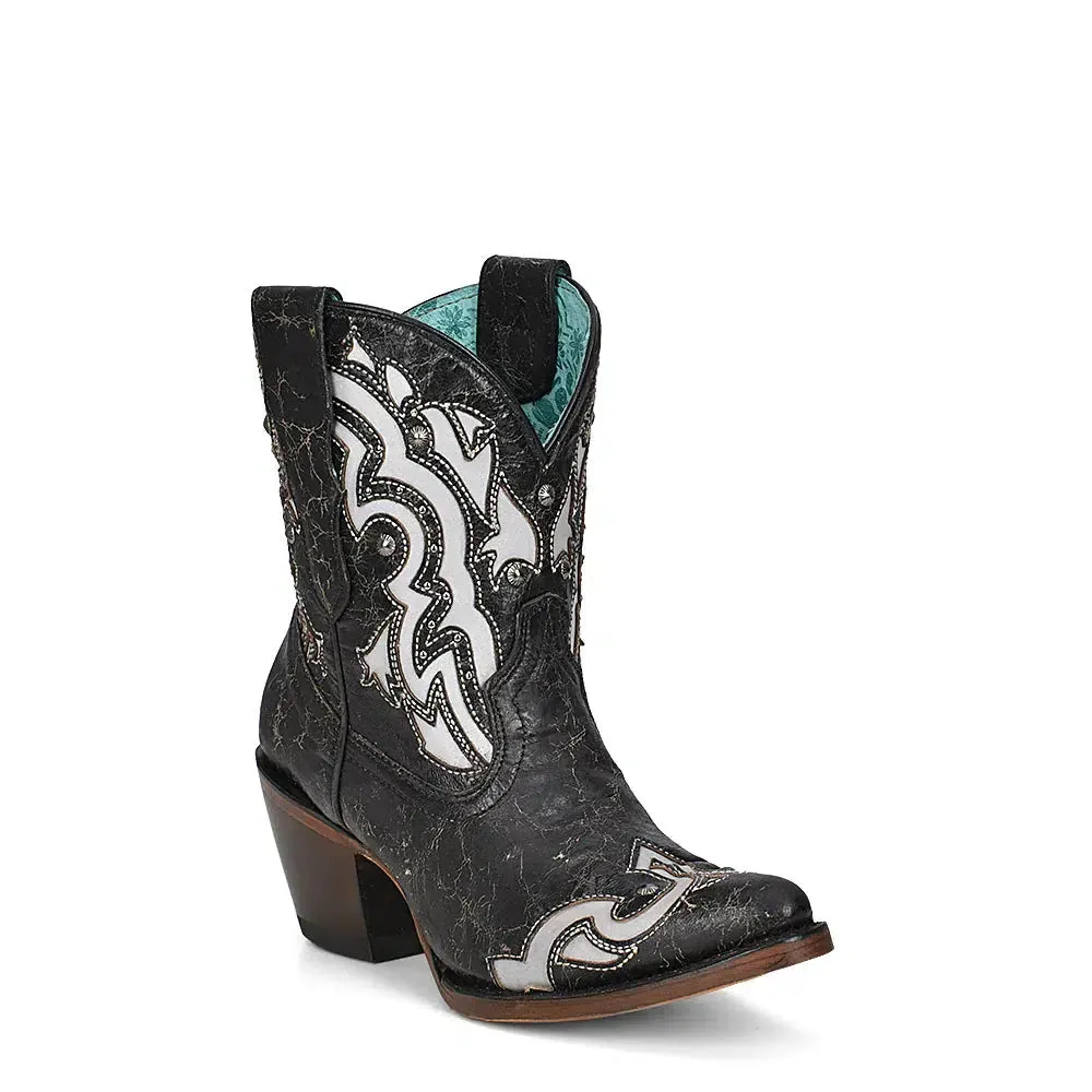 A4272 - Corral black western cowgirl leather ankle boots for women