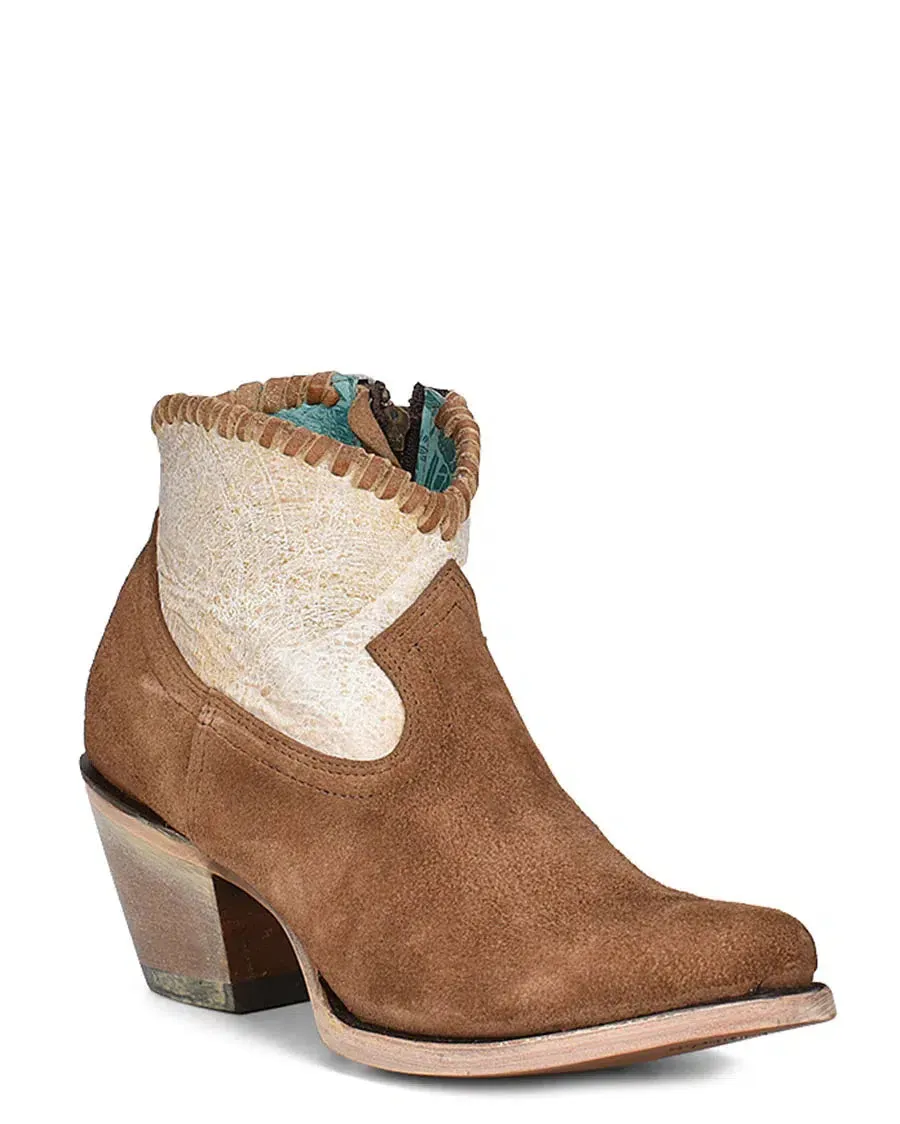 A4276 - Corral sand western cowgirl leather ankle booties for women