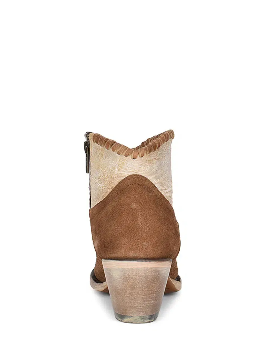 A4276 - Corral sand western cowgirl leather ankle booties for women