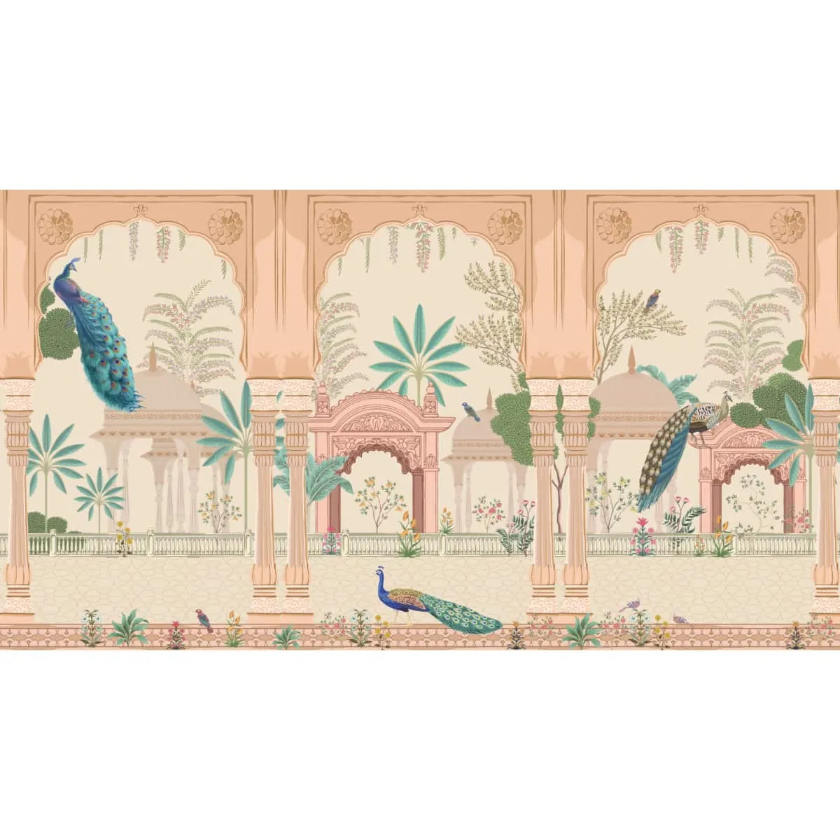 Aangan Indian Theme Wallpaper with Peacocks