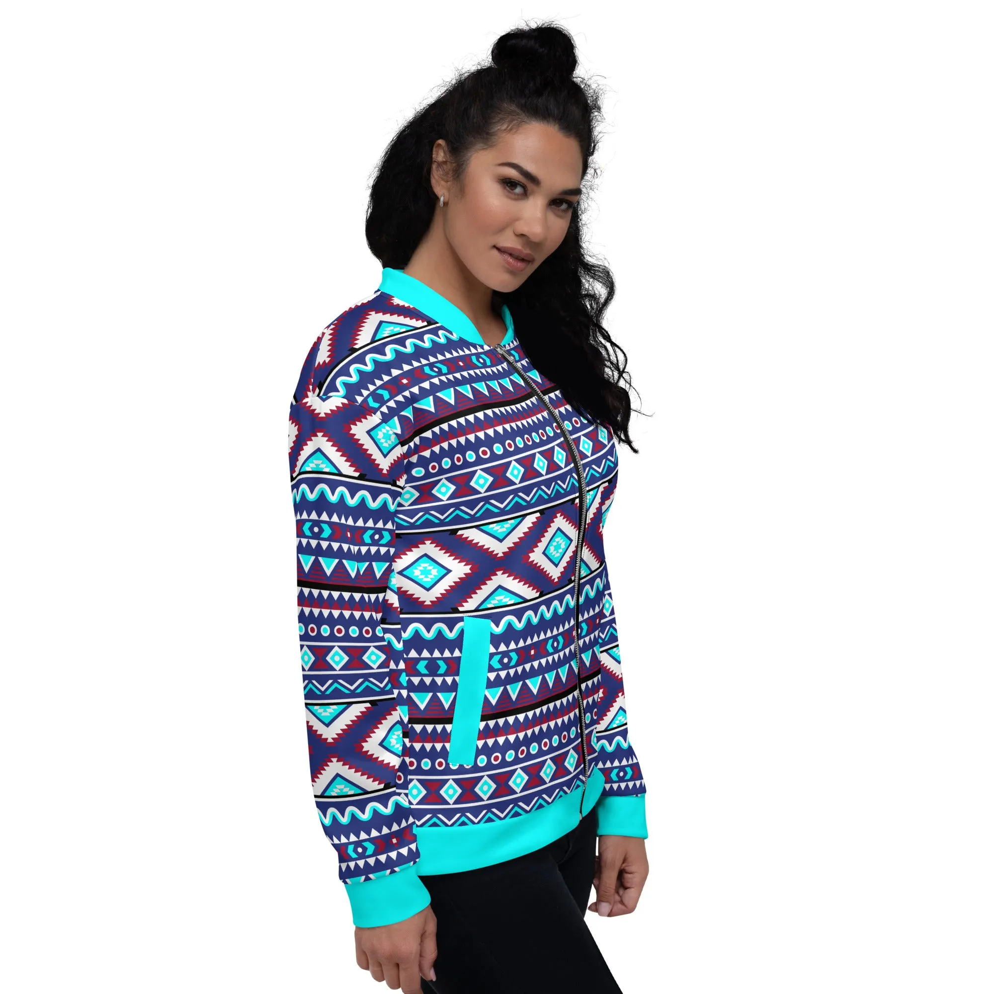 Aqua Aztec Unisex Bomber Jacket