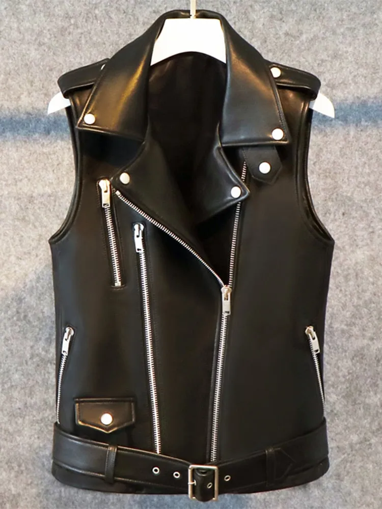 Ashore Biker Shop Autumn Short Black Spring Soft Faux Leather Motorcycle Vest Women Zipper Cool Sleeveless Biker Jacket 4xl 5xl 6xl 7xl