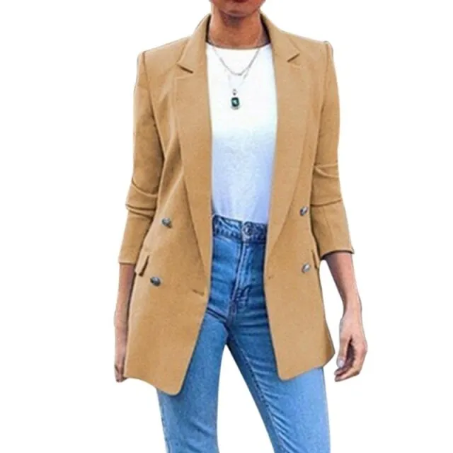 Ashoreshop Womens Solid Slim Double Breasted Fashion Blazer