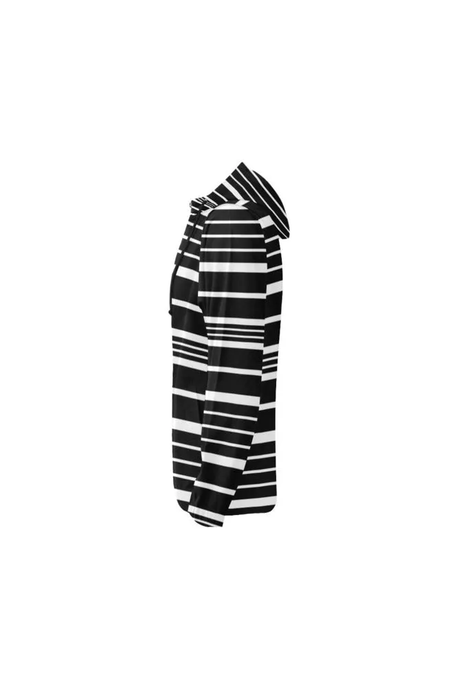 Black and White Striped Full Zip Hoodie for Women