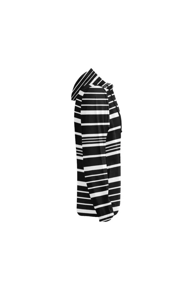 Black and White Striped Full Zip Hoodie for Women