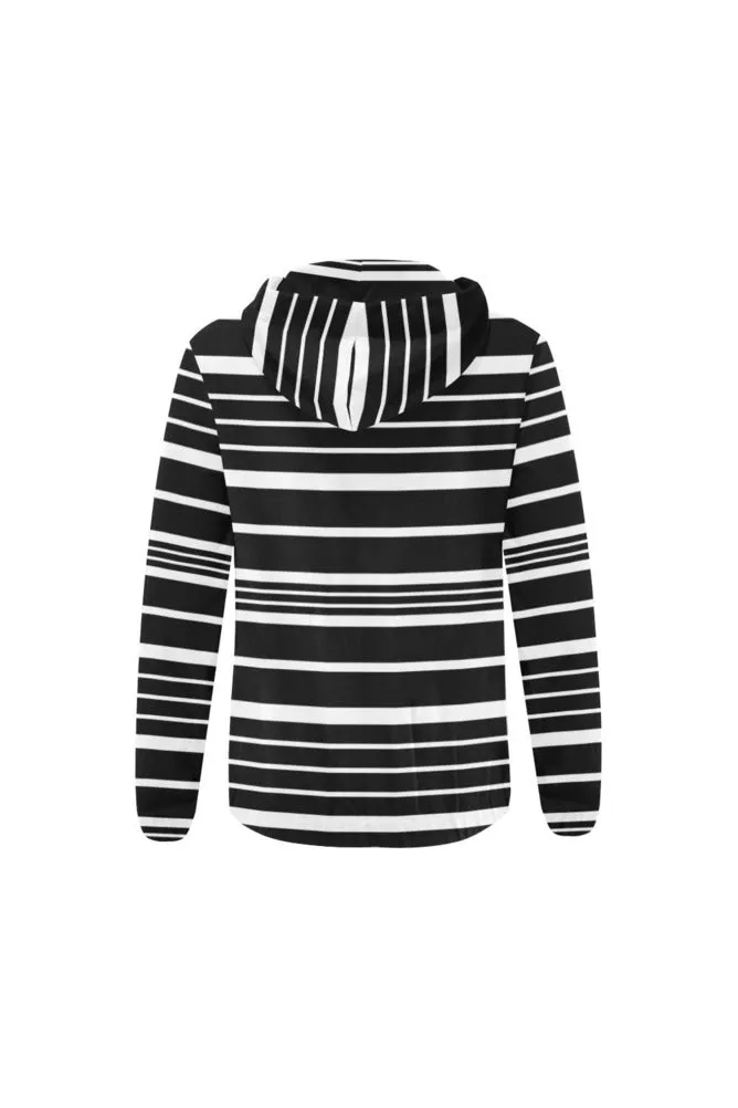 Black and White Striped Full Zip Hoodie for Women