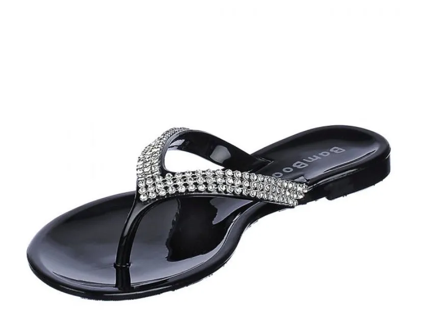 BLACK JELLY THONG SLIDES SANDALS