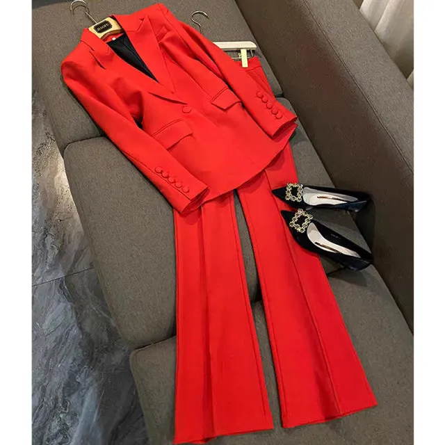 Blazer Pantsuits Two Piece Set Back to  Office Blazer   Pants Formal Suit