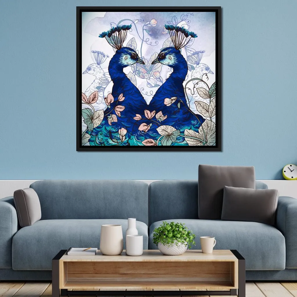 Blue Floral Peacocks