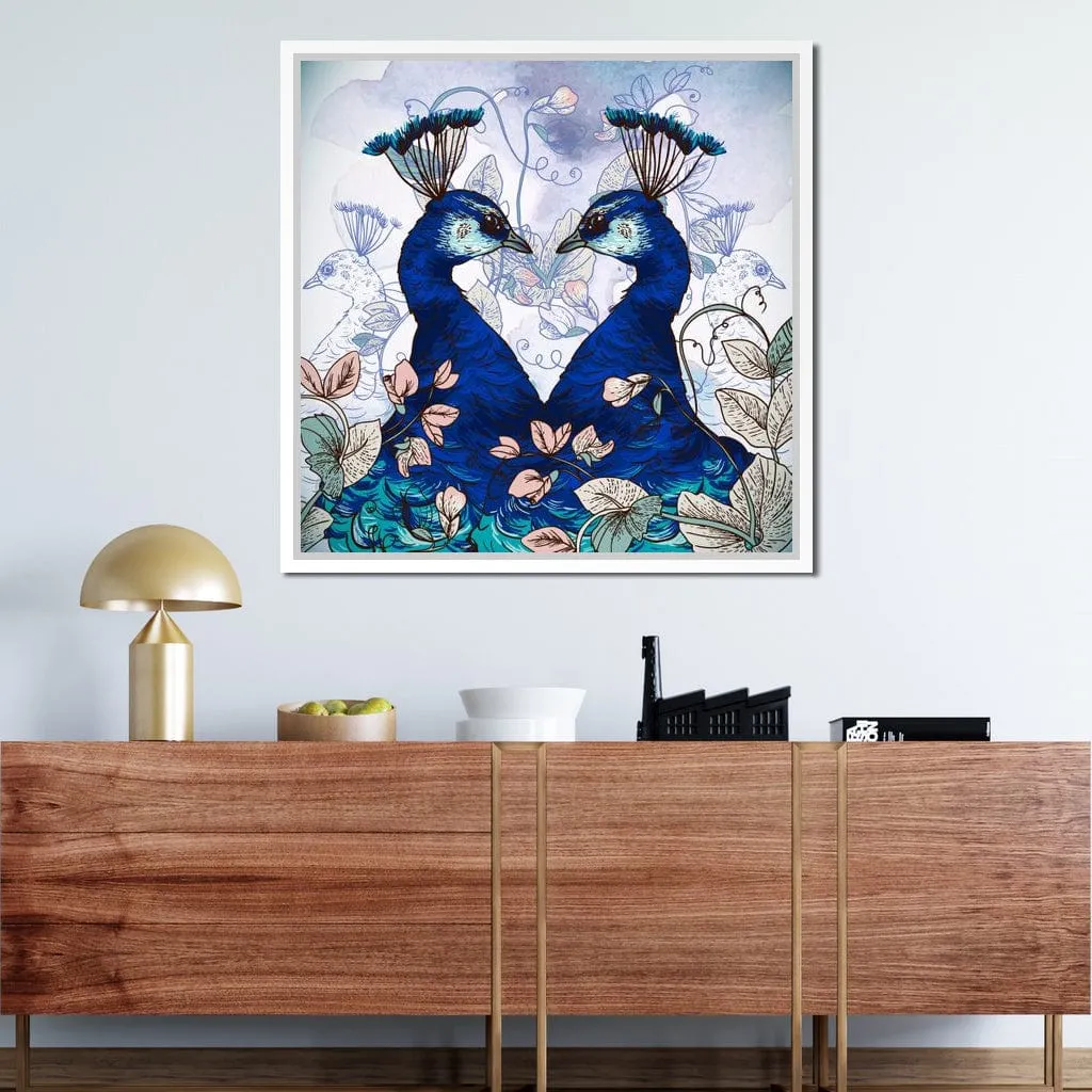 Blue Floral Peacocks