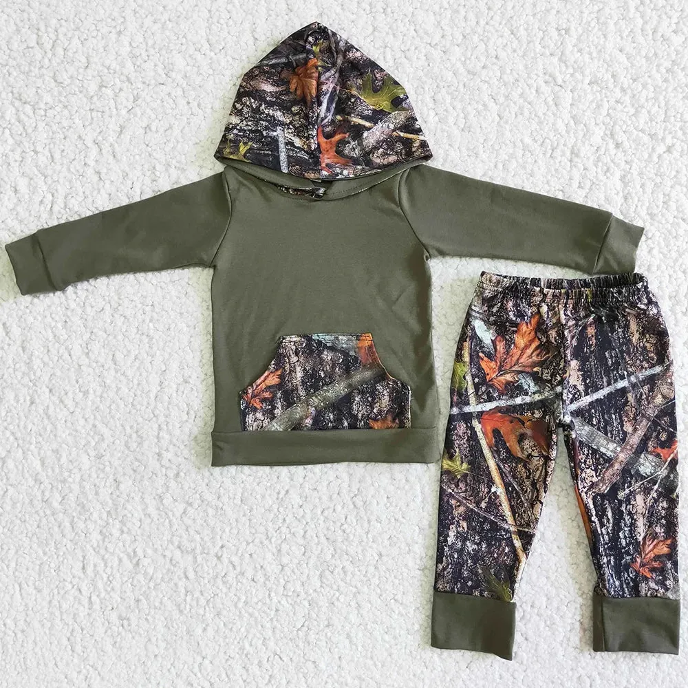 Boys Western Hooded Camo Loungewear Shirt & Pants Outfit to 14/16