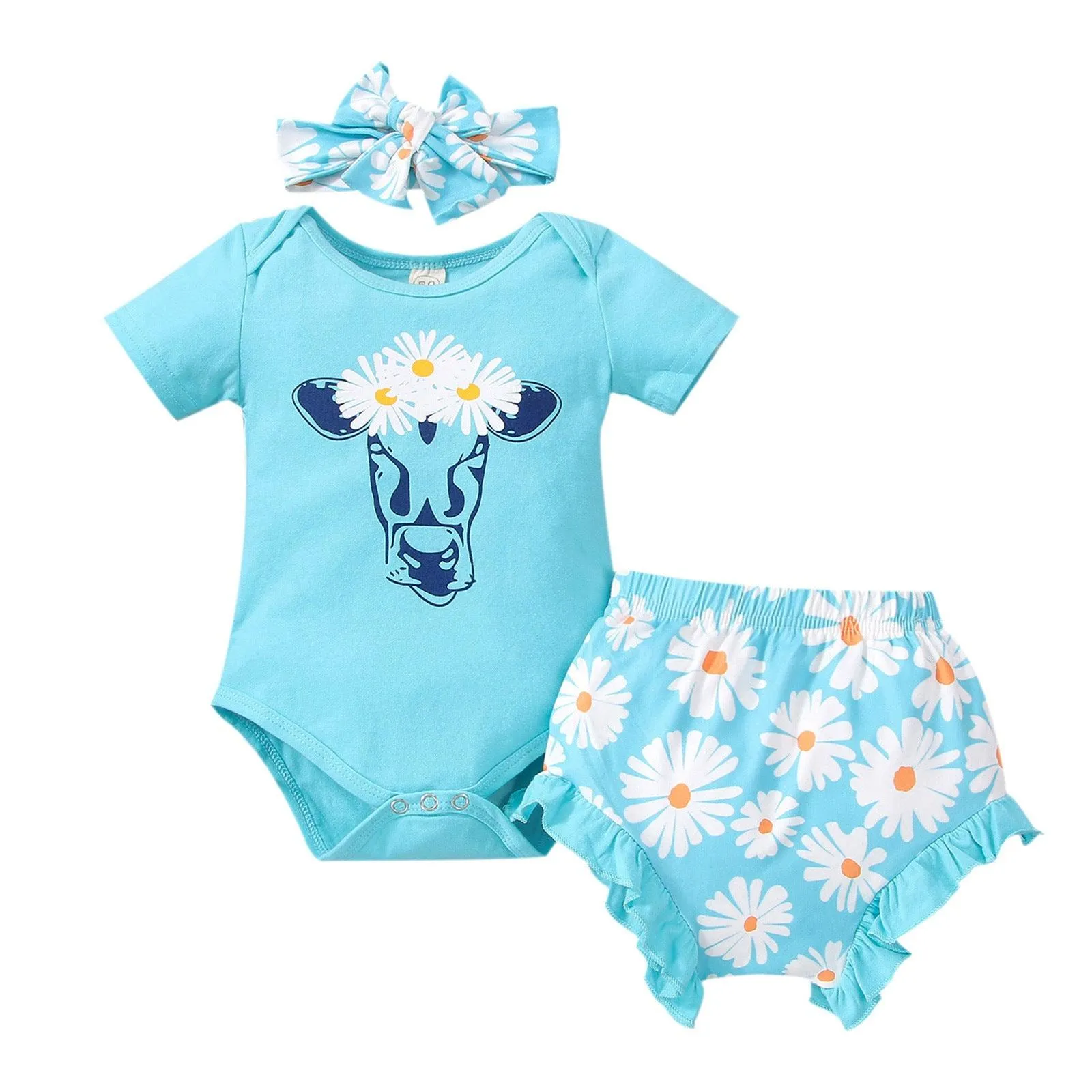 Children's Short Sleeved Shorts Two-piece Set 0-3 Year Old Girls' Summer Leisure Sports Suit