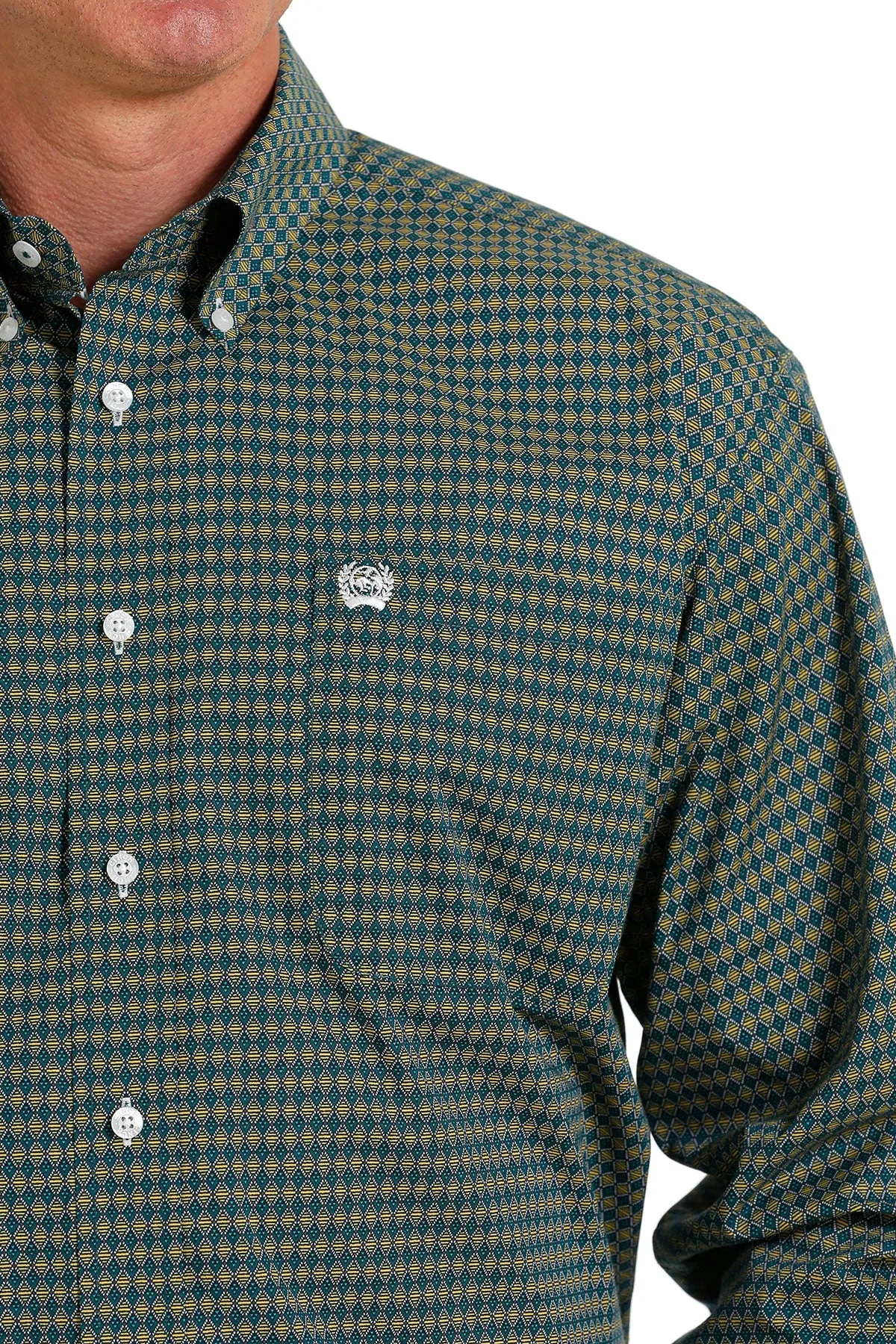 'Cinch' Men's Diamond Print Classic Fit Button Down - Gold / Green