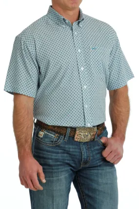 'Cinch' Men's Geo Print Arenaflex Button Down - White / Blue