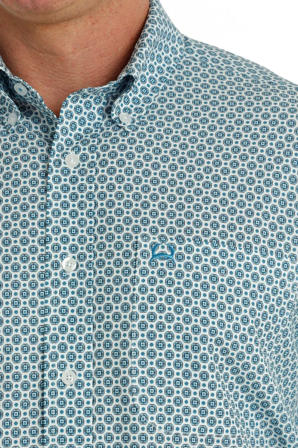 'Cinch' Men's Geo Print Arenaflex Button Down - White / Blue