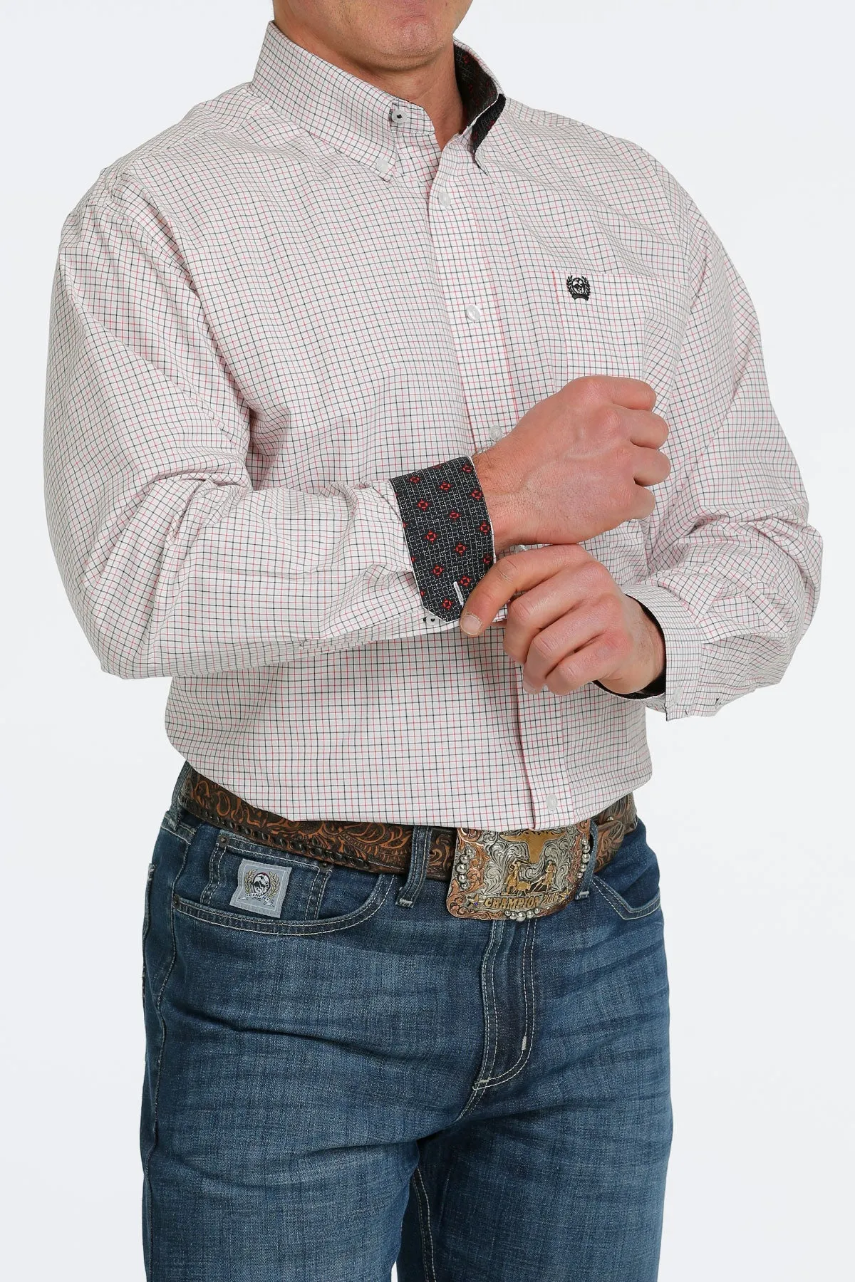 'Cinch' Men's Plaid Classic Fit Button Down - White