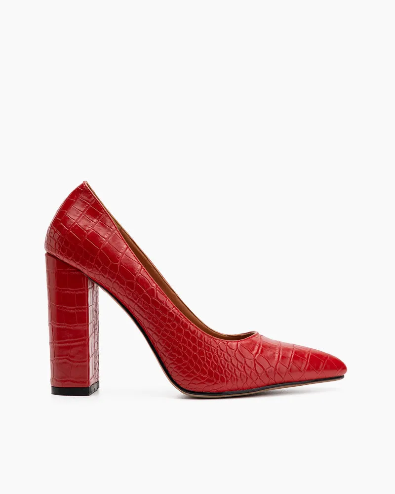 Croc Embossed Solid Color Thick High Heel Pumps