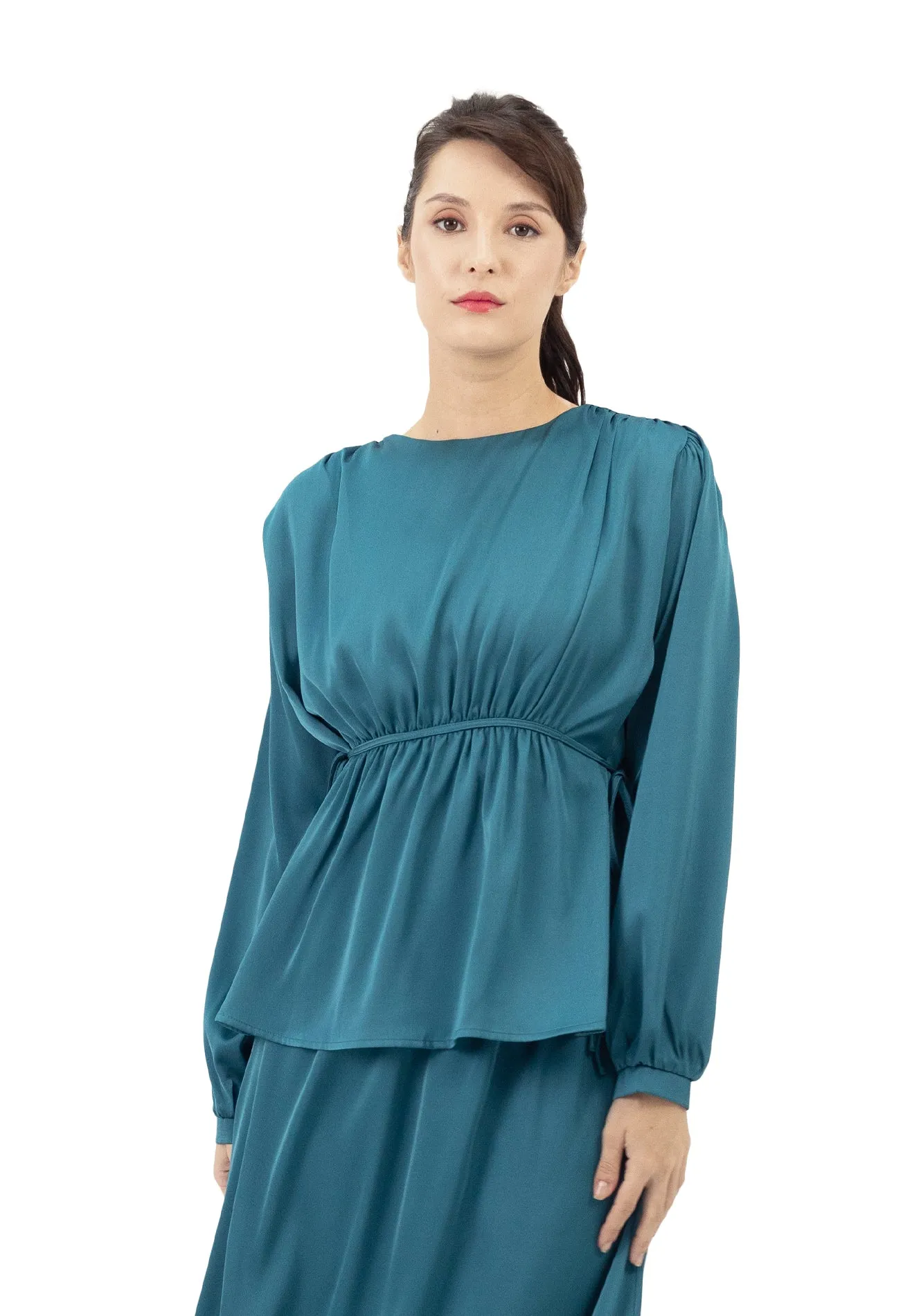 DAISY BY VOIR Flowy Drawstring Satin Blouse