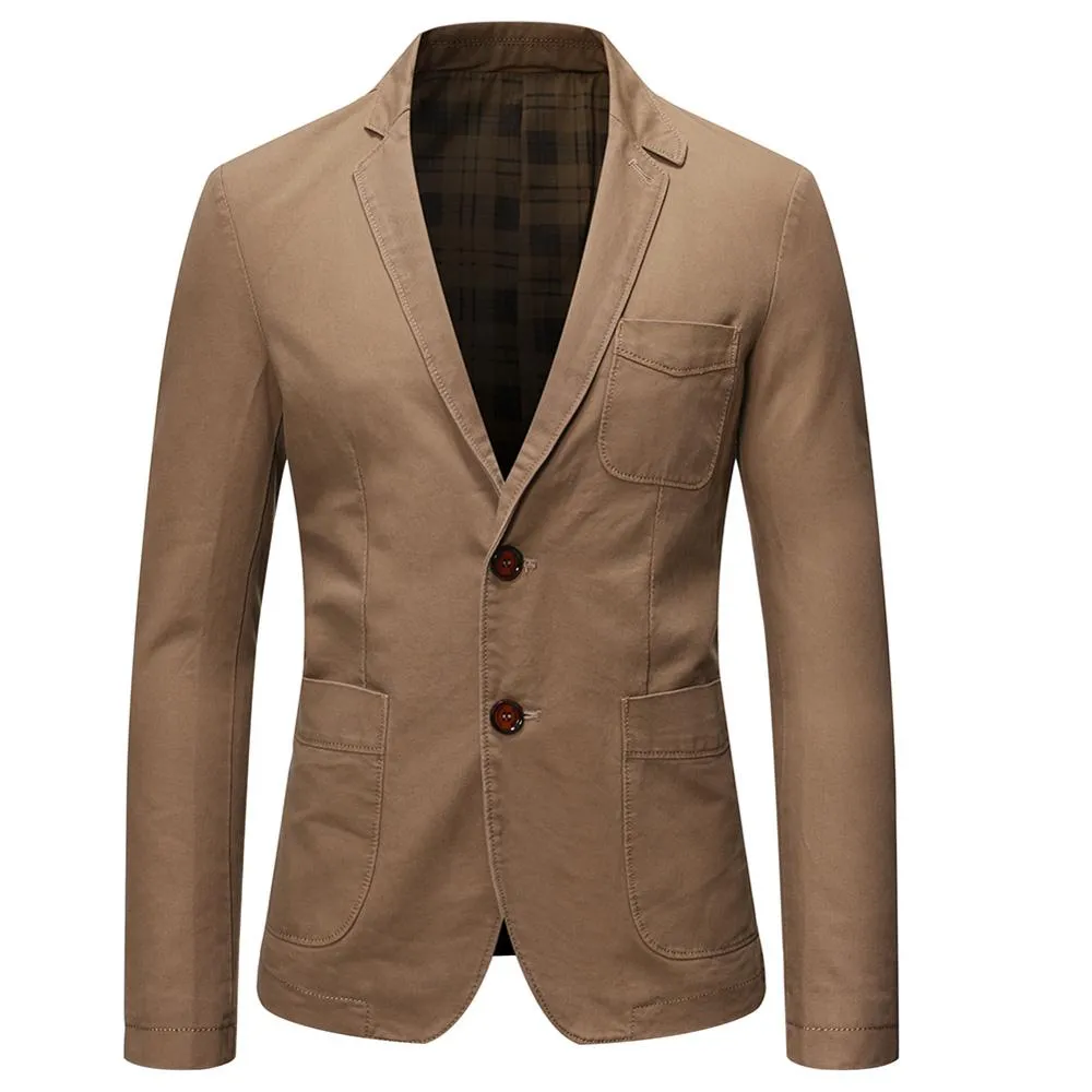 Dark Khaki Two-Button Solid Color Jacket