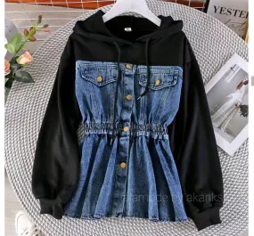 Denim Hooded Sweatshirt