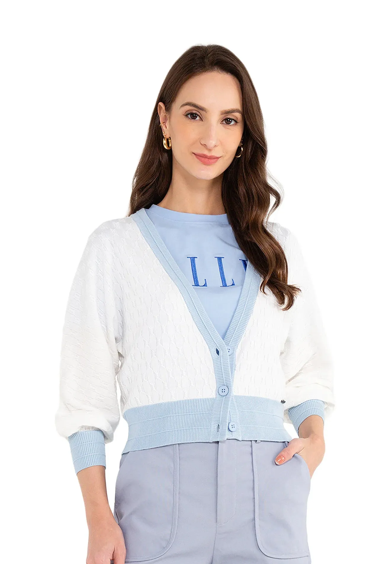 ELLE Appare Buttons Knitted Geometric Cardigan