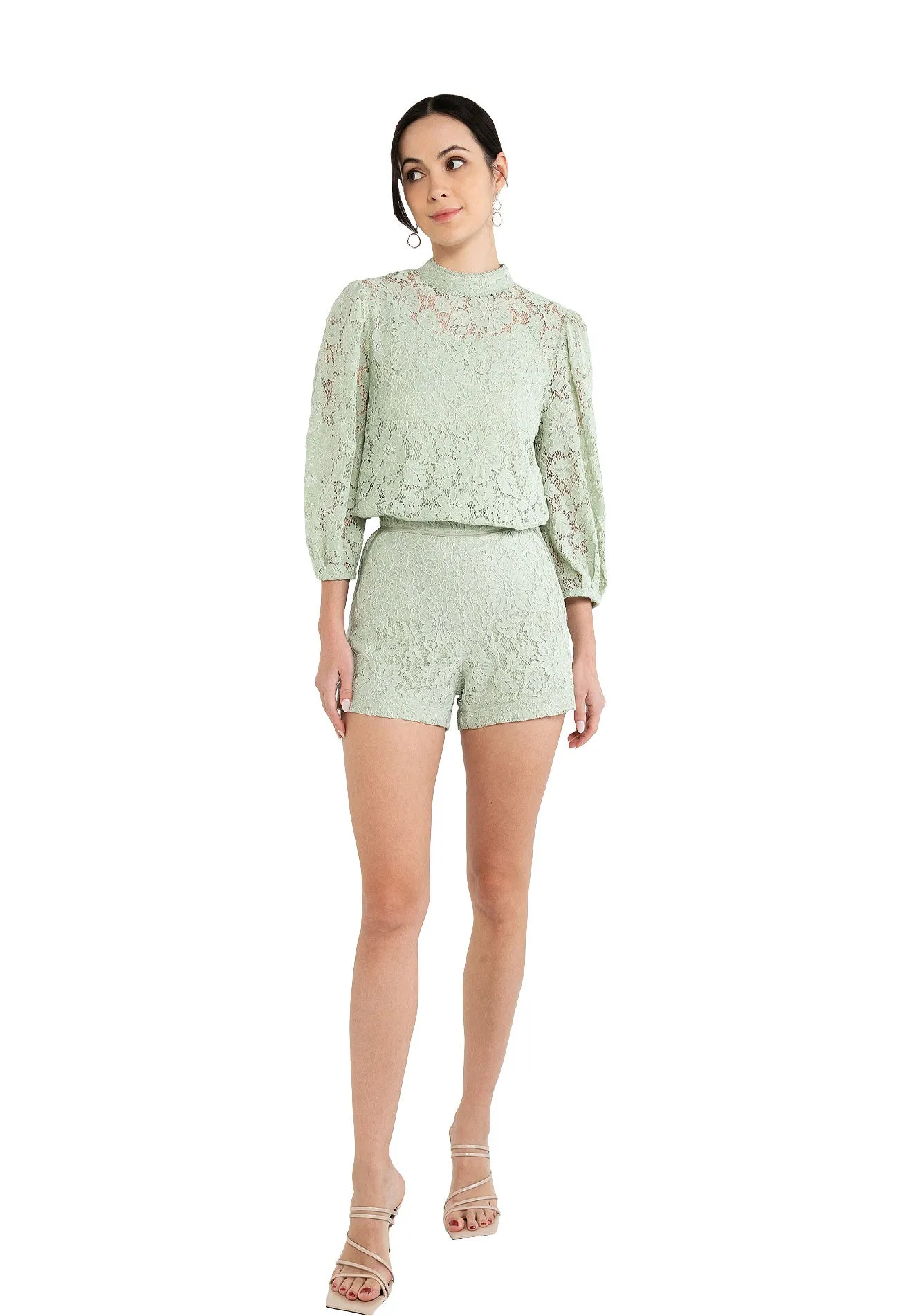 ELLE Apparel Floral Lace Shorts with Side Zipper