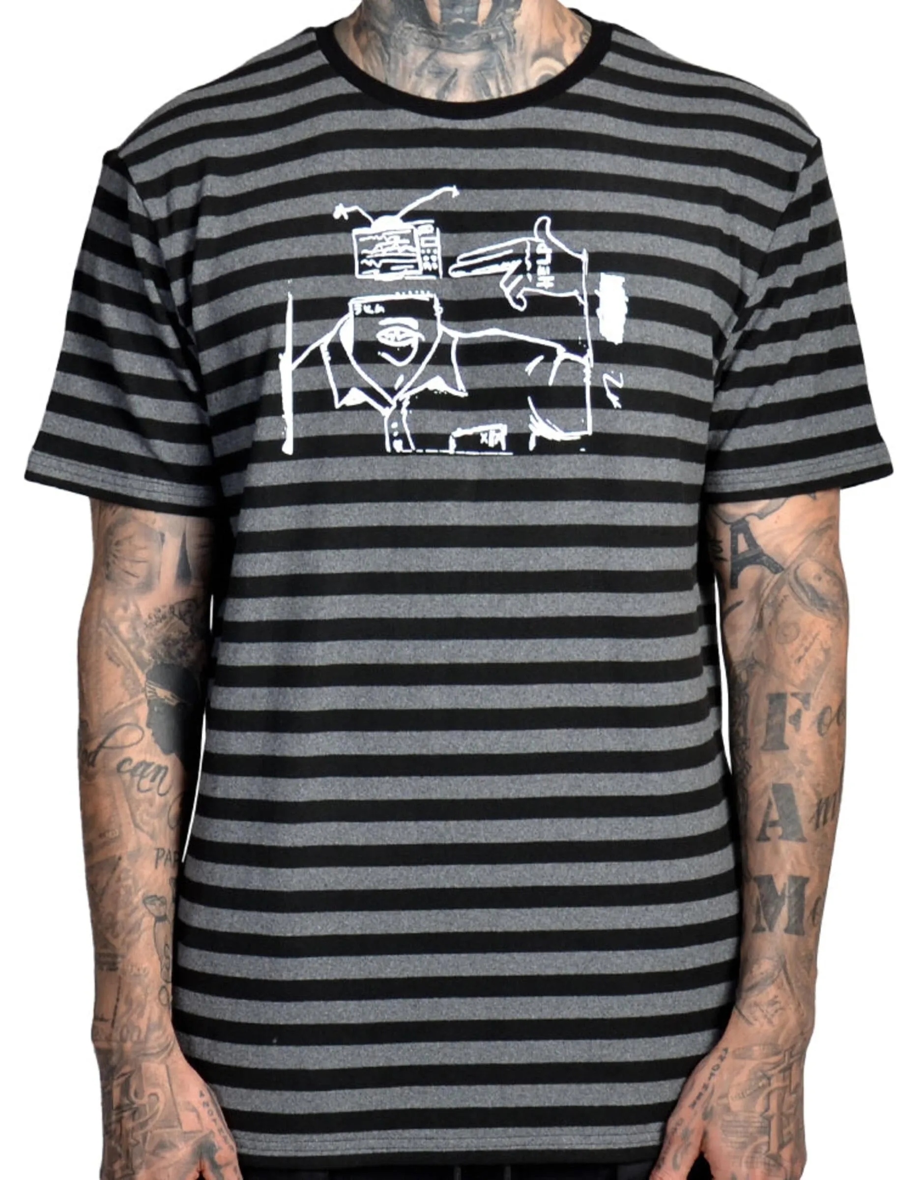 Fake News Striped Tee (Black) /D1