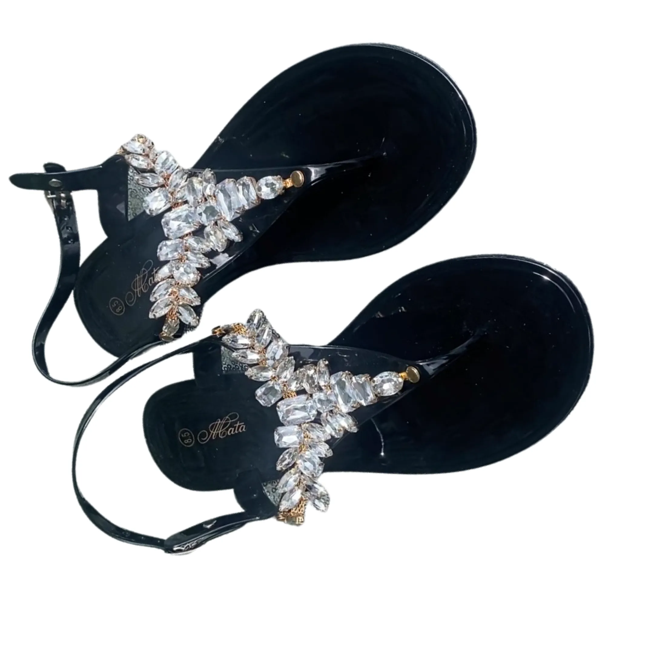 FASHION RHINESTONE SLINGBACK SANDALS BLACK