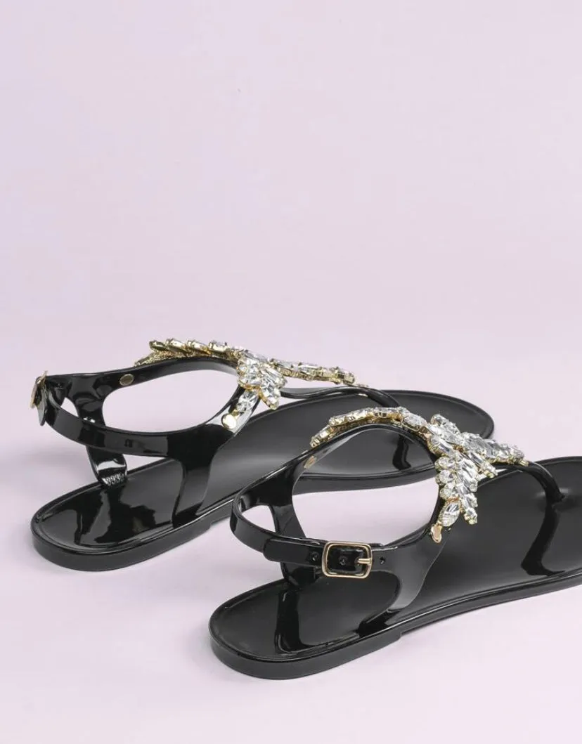 FASHION RHINESTONE SLINGBACK SANDALS BLACK