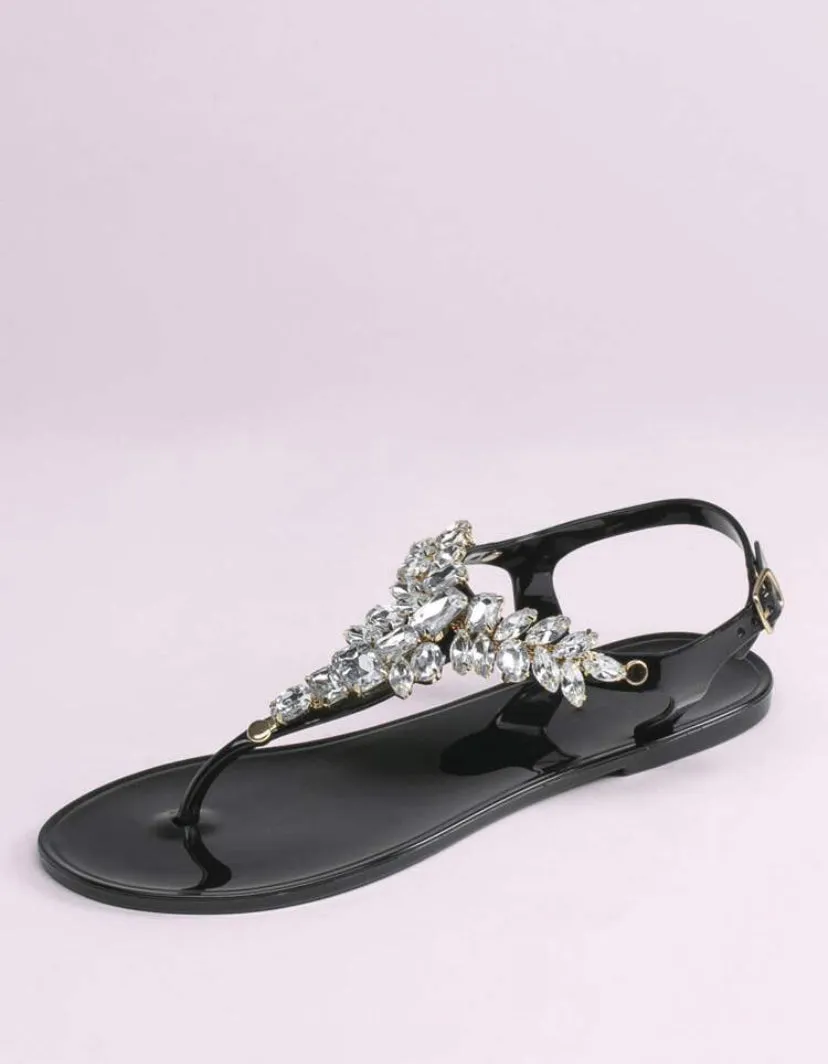 FASHION RHINESTONE SLINGBACK SANDALS BLACK