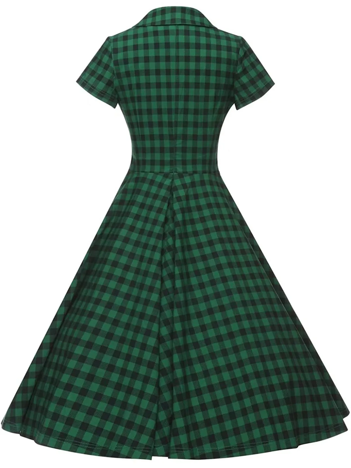 Green 1950s Plaid Button Swing Dress