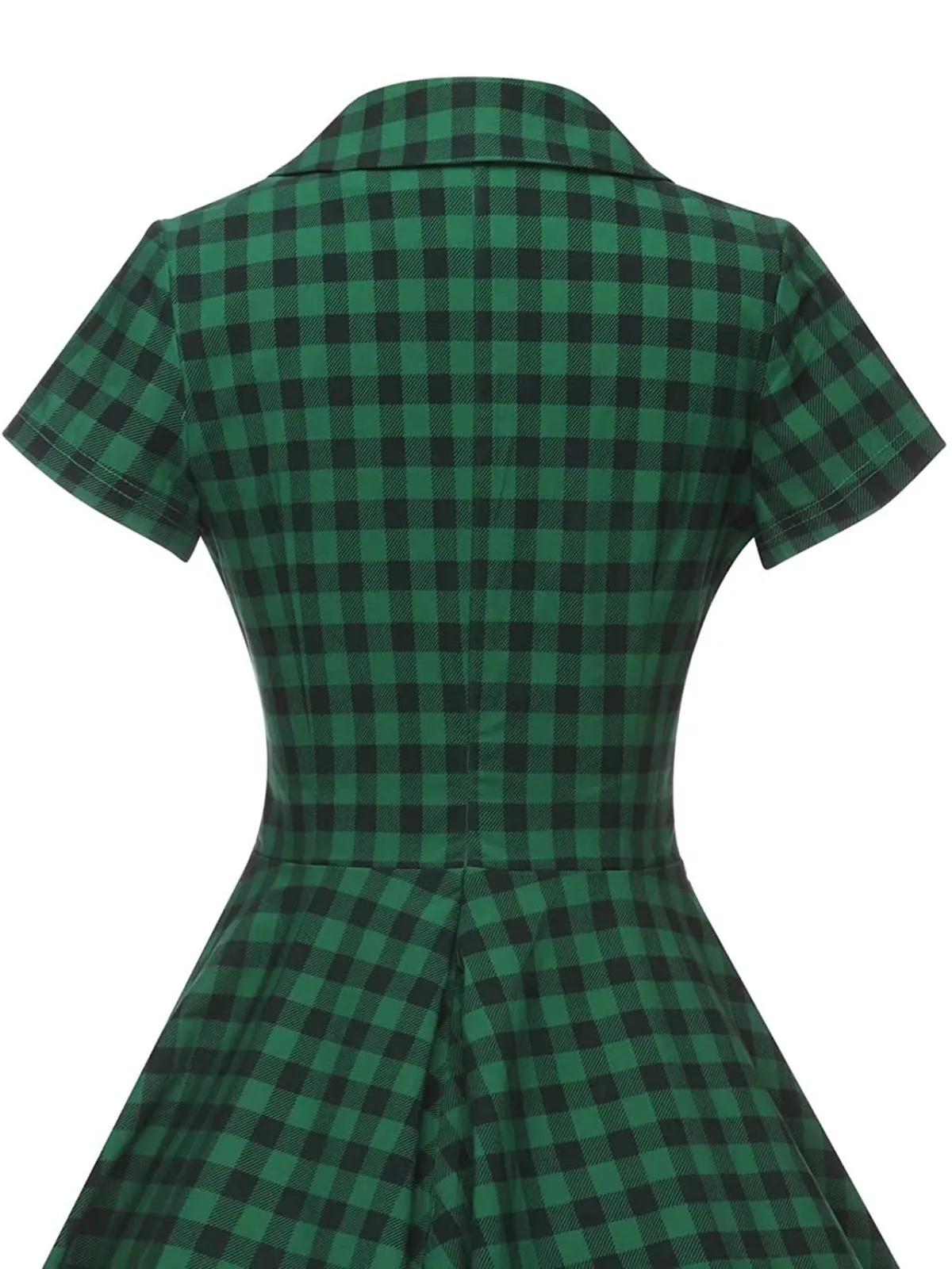 Green 1950s Plaid Button Swing Dress