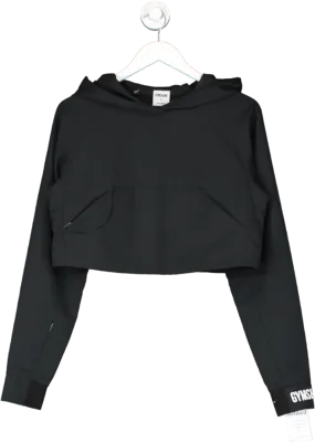 gymshark Black Cropped Overhead Hooded Jacket UK S