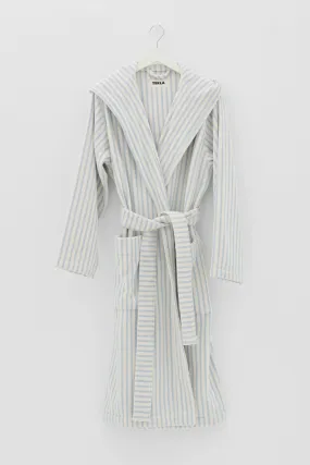 Hooded Bathrobe Soft Blue Stripe