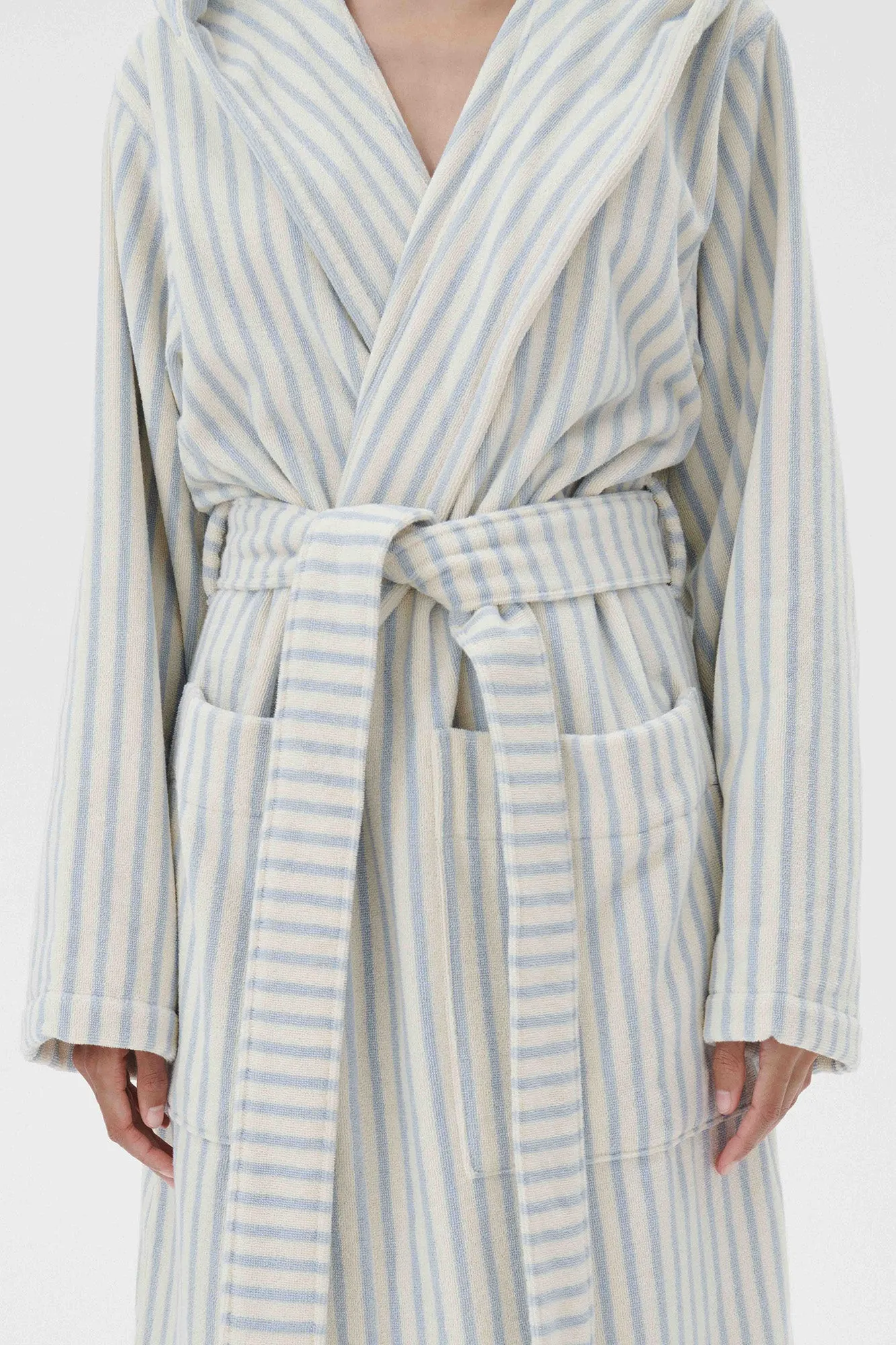 Hooded Bathrobe Soft Blue Stripe