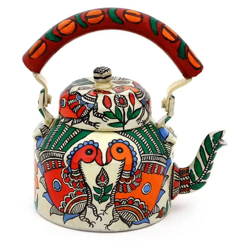 Kaushalam Hand Painted Tea Kettle : Peacocks in Madhubani art form, Indian tea pot, Indian art