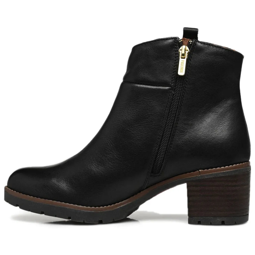 Llanes Caflskin Leather Women's Zip Up Mid Heel Ankle Boots