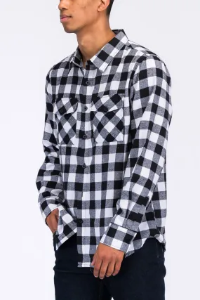 Long Sleeve Checkered Plaid Brushed Flannel