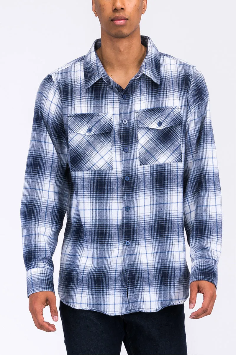 Long Sleeve Checkered Plaid Brushed Flannel