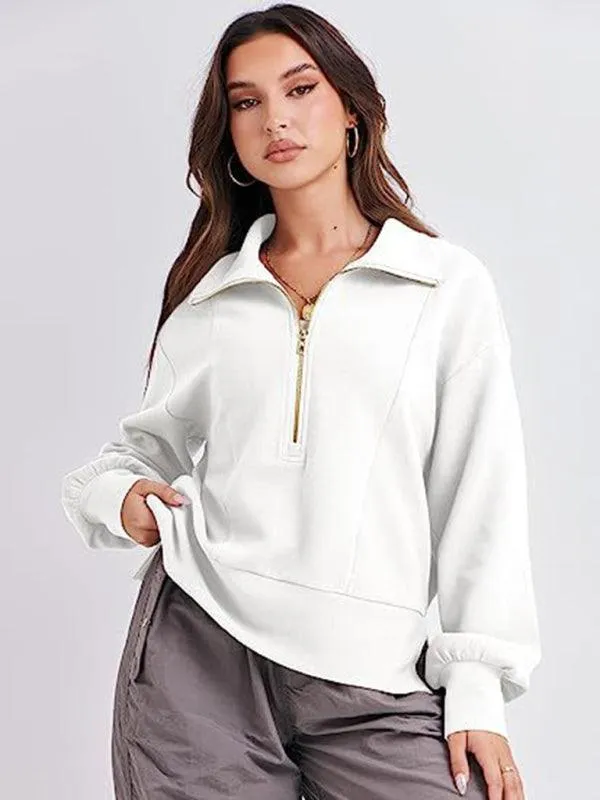 Loose Zipper Neck Women Sweatshirt