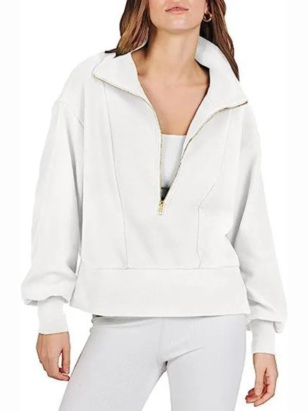 Loose Zipper Neck Women Sweatshirt